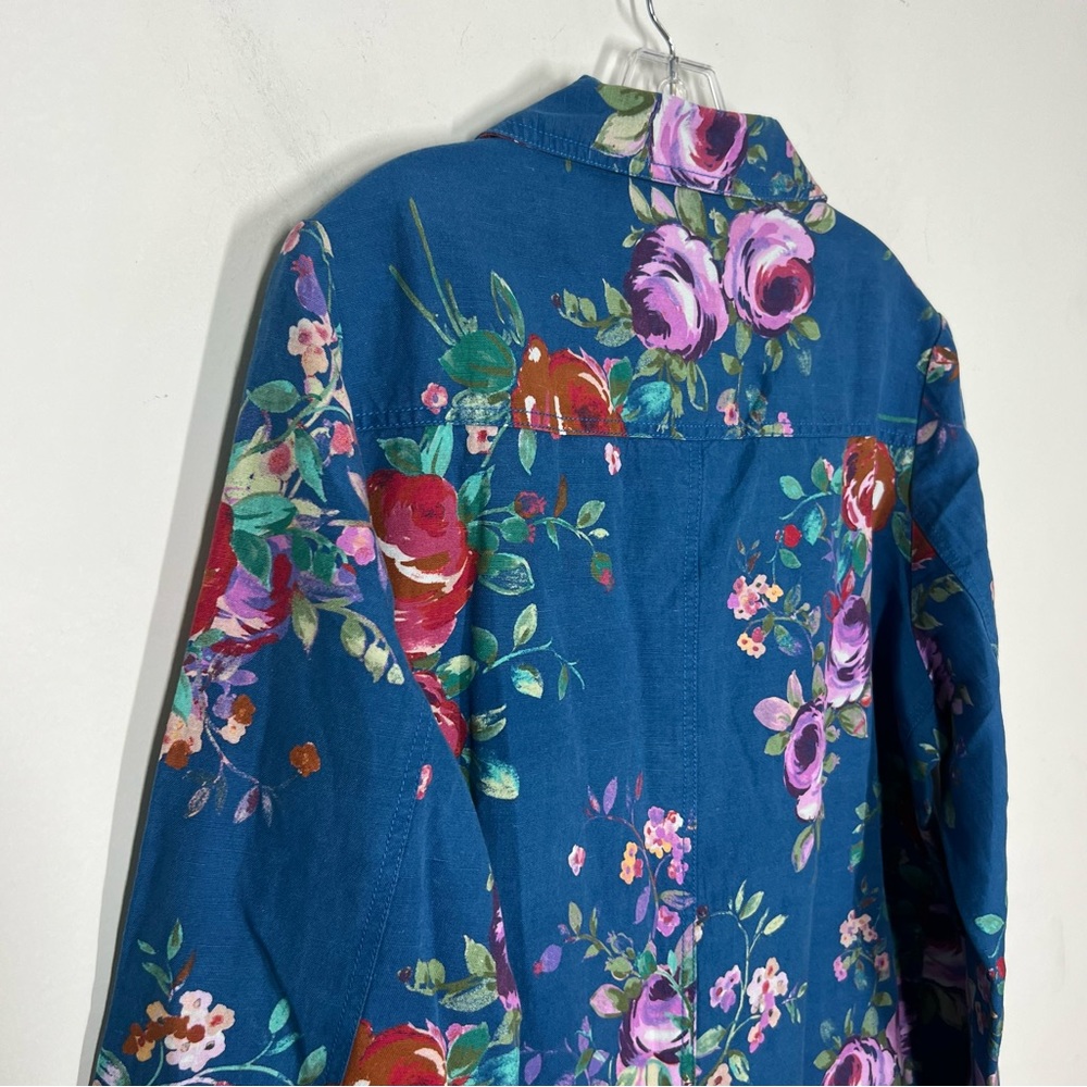 🌻NWOT sundance royal botanical topper linen blend floral trench coat in blue - Picture 5 of 13
